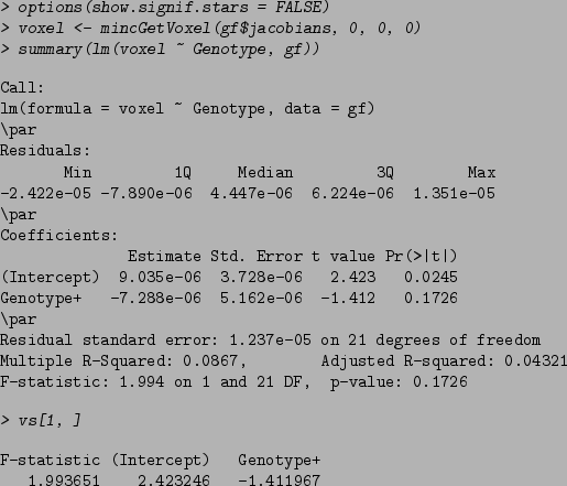 \begin{Schunk}
\begin{Sinput}
> options(show.signif.stars = FALSE)
> voxel <- mi...
...c (Intercept) Genotype+
1.993651 2.423246 -1.411967
\end{Soutput}\end{Schunk}